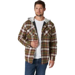 imageWrangler Authentics Mens Long Sleeve Quilted Lined Flannel Shirt Jacket with HoodOlive Night