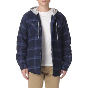 imageWrangler Authentics Mens Long Sleeve Quilted Lined Flannel Shirt Jacket with HoodTotal Eclipse With Heather
