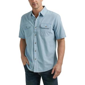 imageWrangler Authentics Mens Short Sleeve Classic Woven ShirtLight Chambray