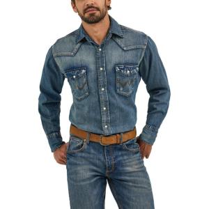 imageWrangler Mens Chambray Long Sleeve Work Shirt ChambrayAntique Blue