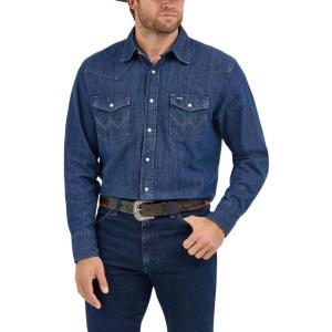 imageWrangler Mens Chambray Long Sleeve Work Shirt ChambrayDark Denim