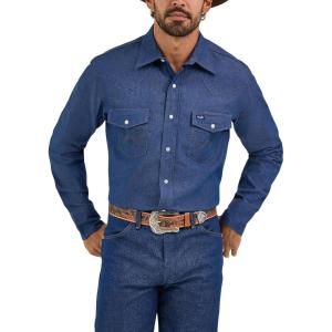 imageWrangler Mens Chambray Long Sleeve Work Shirt ChambrayDarkest Indigo