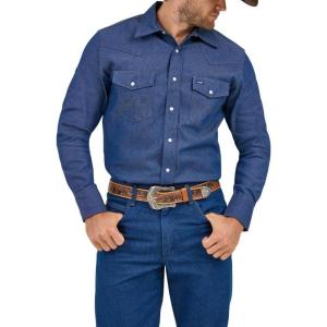 imageWrangler Mens Chambray Long Sleeve Work Shirt ChambrayIndigo Denim