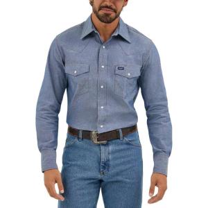 imageWrangler Mens Chambray Long Sleeve Work Shirt ChambrayMedium Blue Chambray