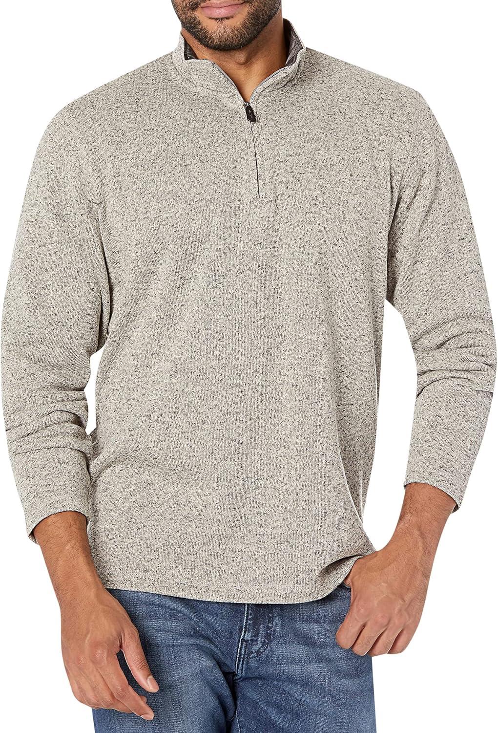 imageWrangler Authentics Mens Long Sleeve Fleece QuarterZip SweaterLight Heather Gray