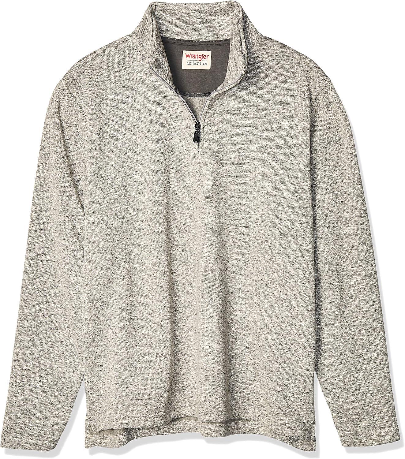imageWrangler Authentics Mens Long Sleeve Fleece QuarterZip SweaterLight Heather Gray