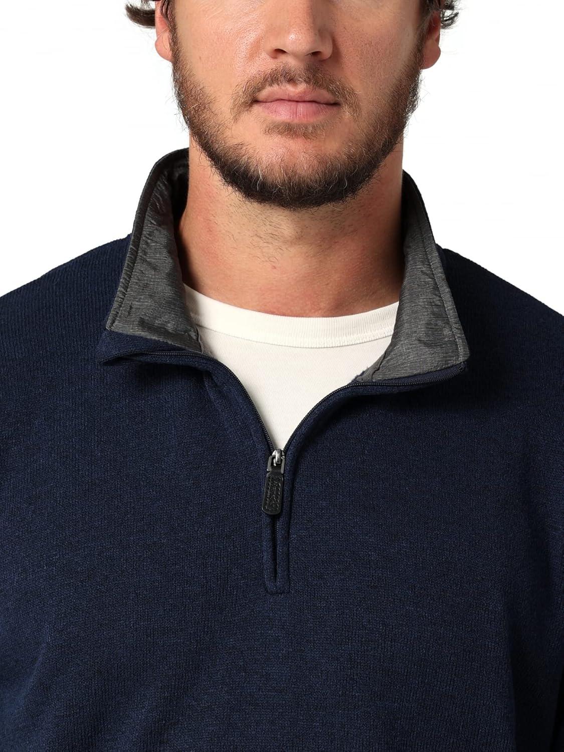 imageWrangler Authentics Mens Long Sleeve Fleece QuarterZip SweaterMood Indigo