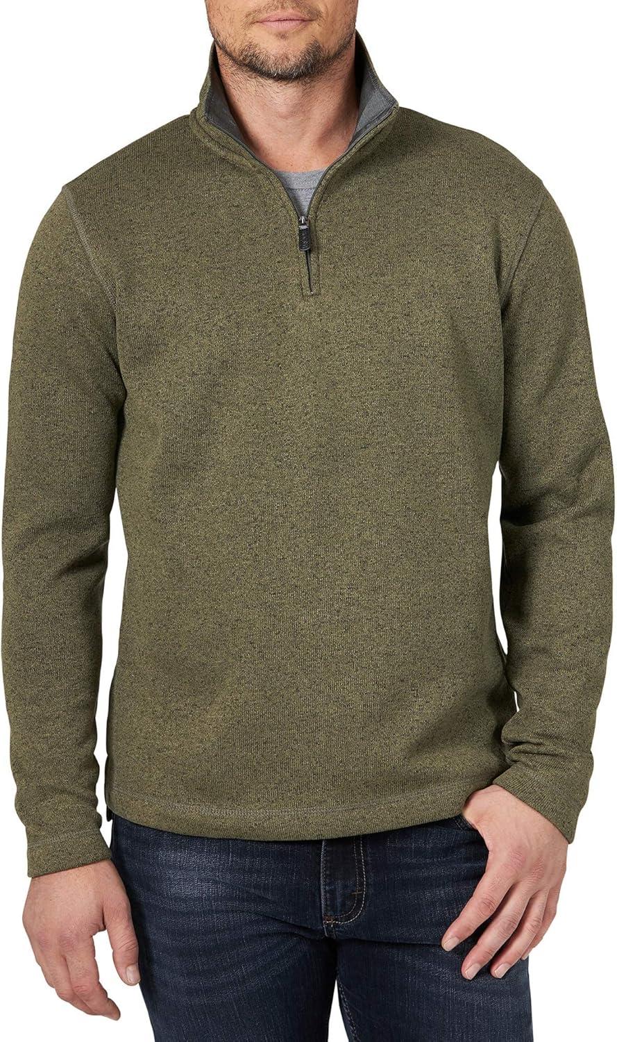imageWrangler Authentics Mens Long Sleeve Fleece QuarterZip SweaterOlive Night