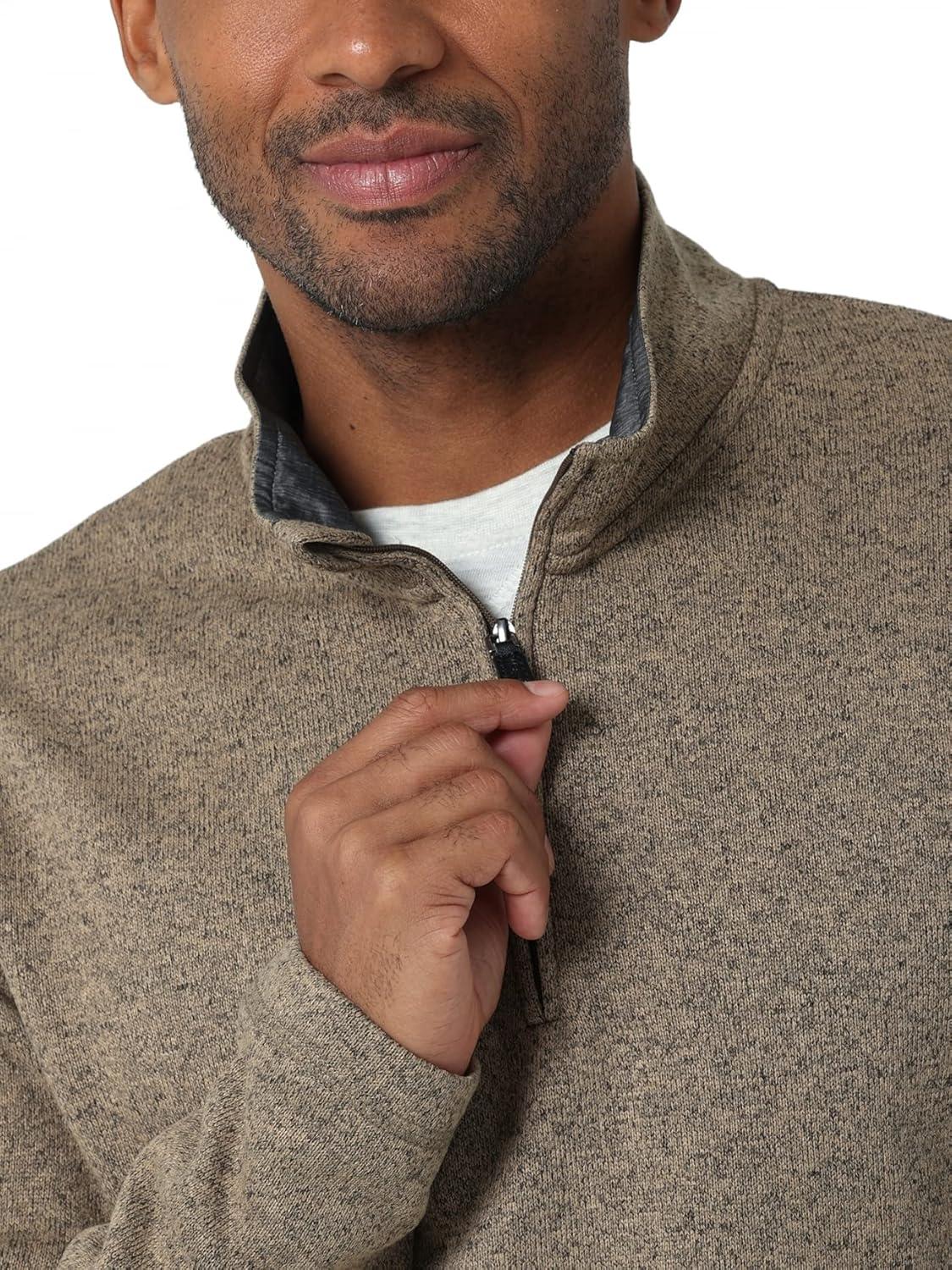 imageWrangler Authentics Mens Long Sleeve Fleece QuarterZip SweaterPetrified Oak