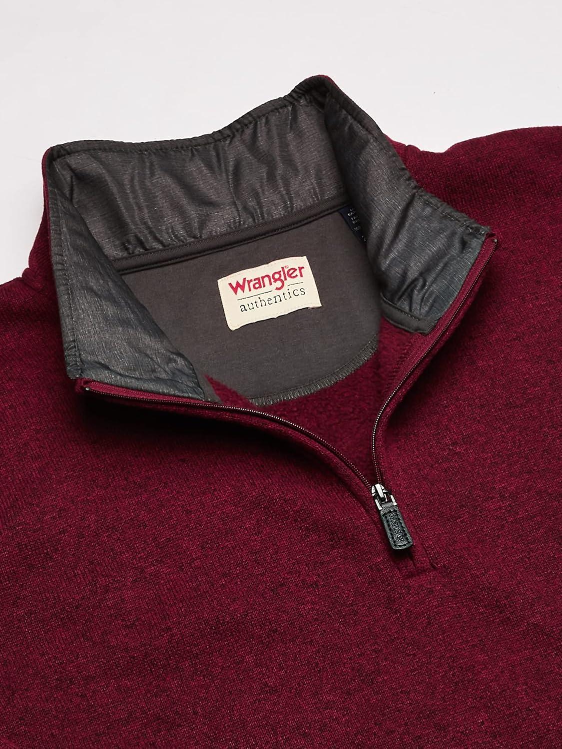 imageWrangler Authentics Mens Long Sleeve Fleece QuarterZip SweaterZinfandel Heather