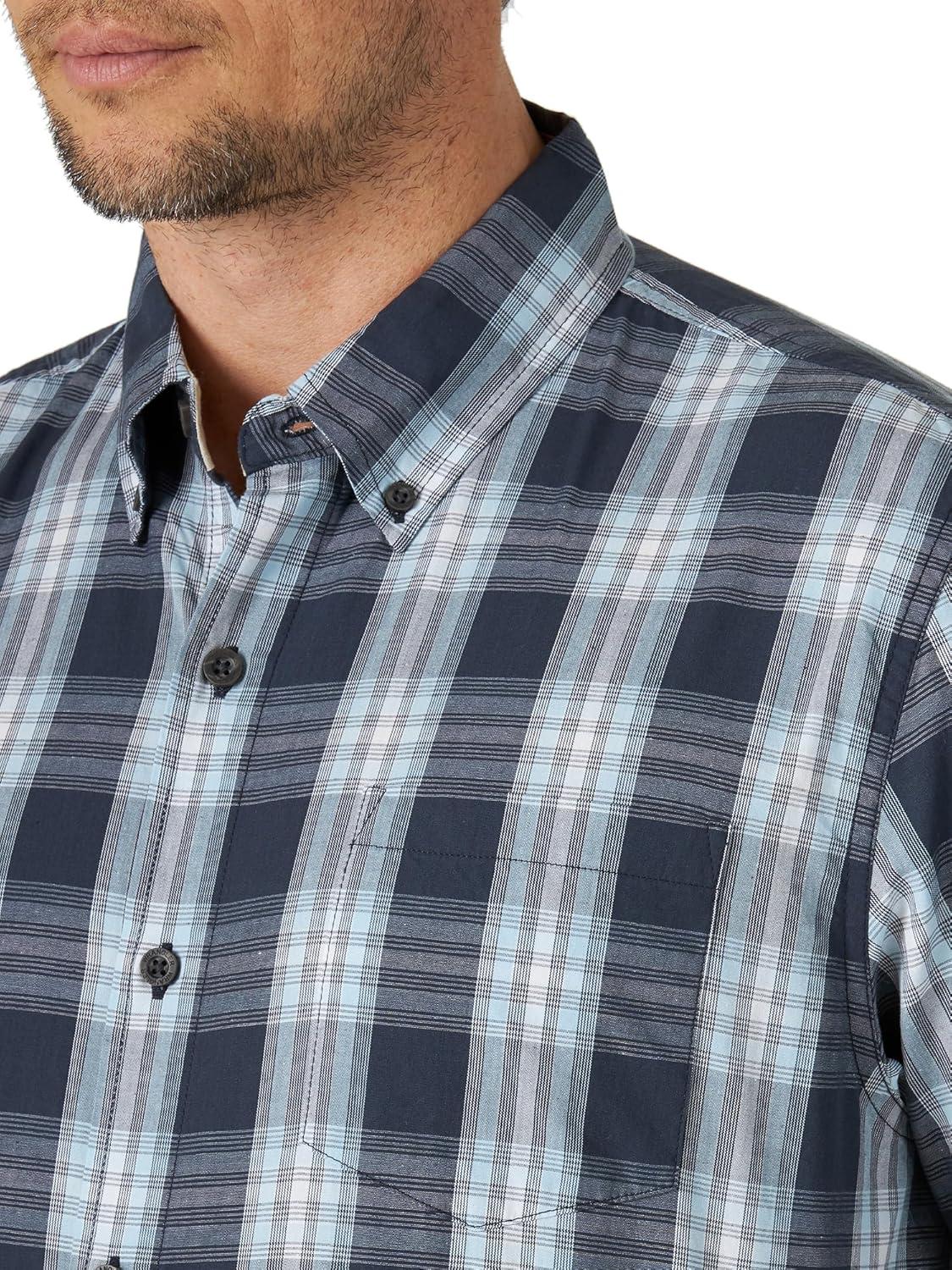 imageWrangler Authentics Mens Short Sleeve Classic Plaid ShirtBlue Nights Plaid