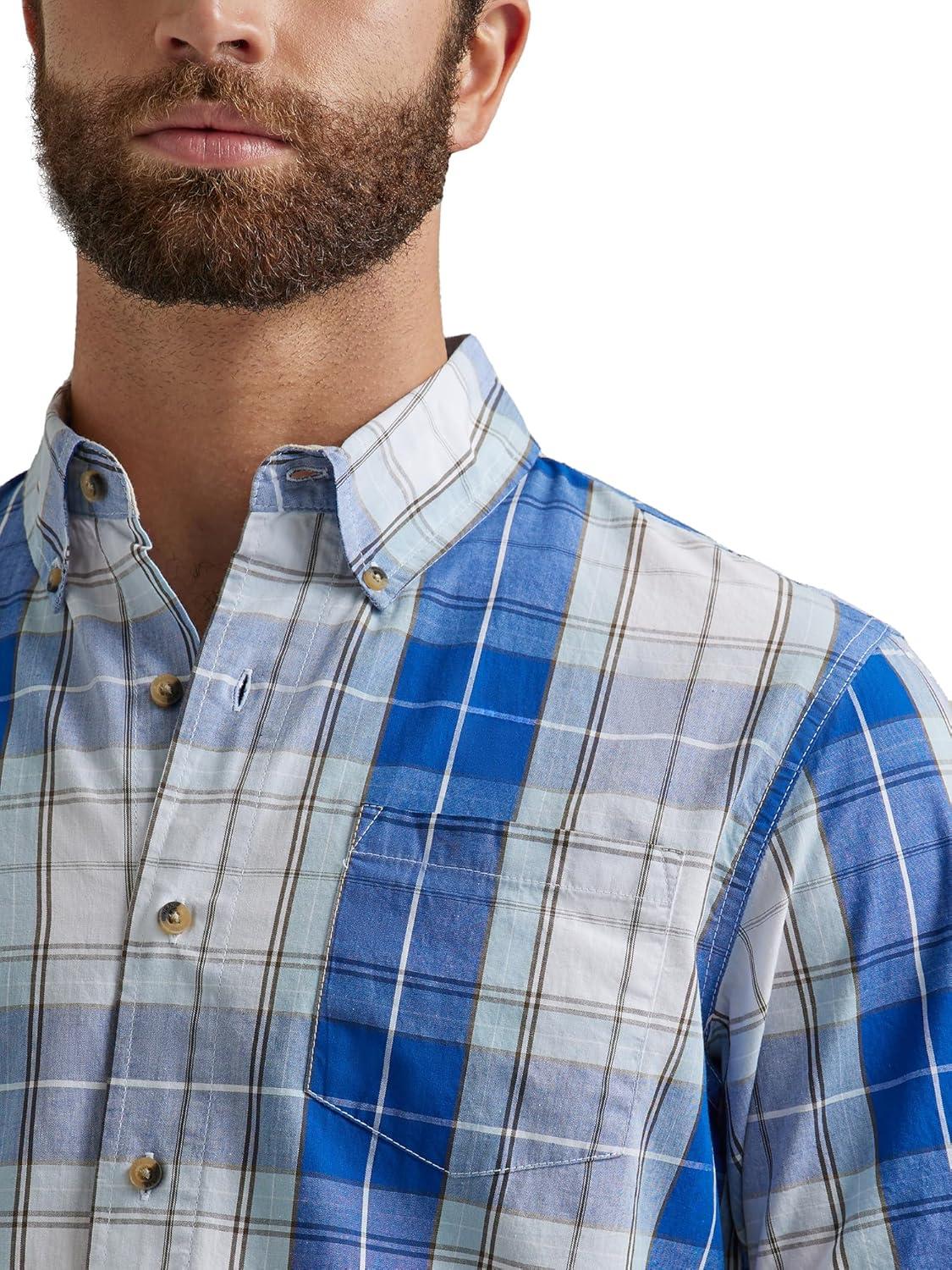 imageWrangler Authentics Mens Short Sleeve Classic Plaid ShirtBright White