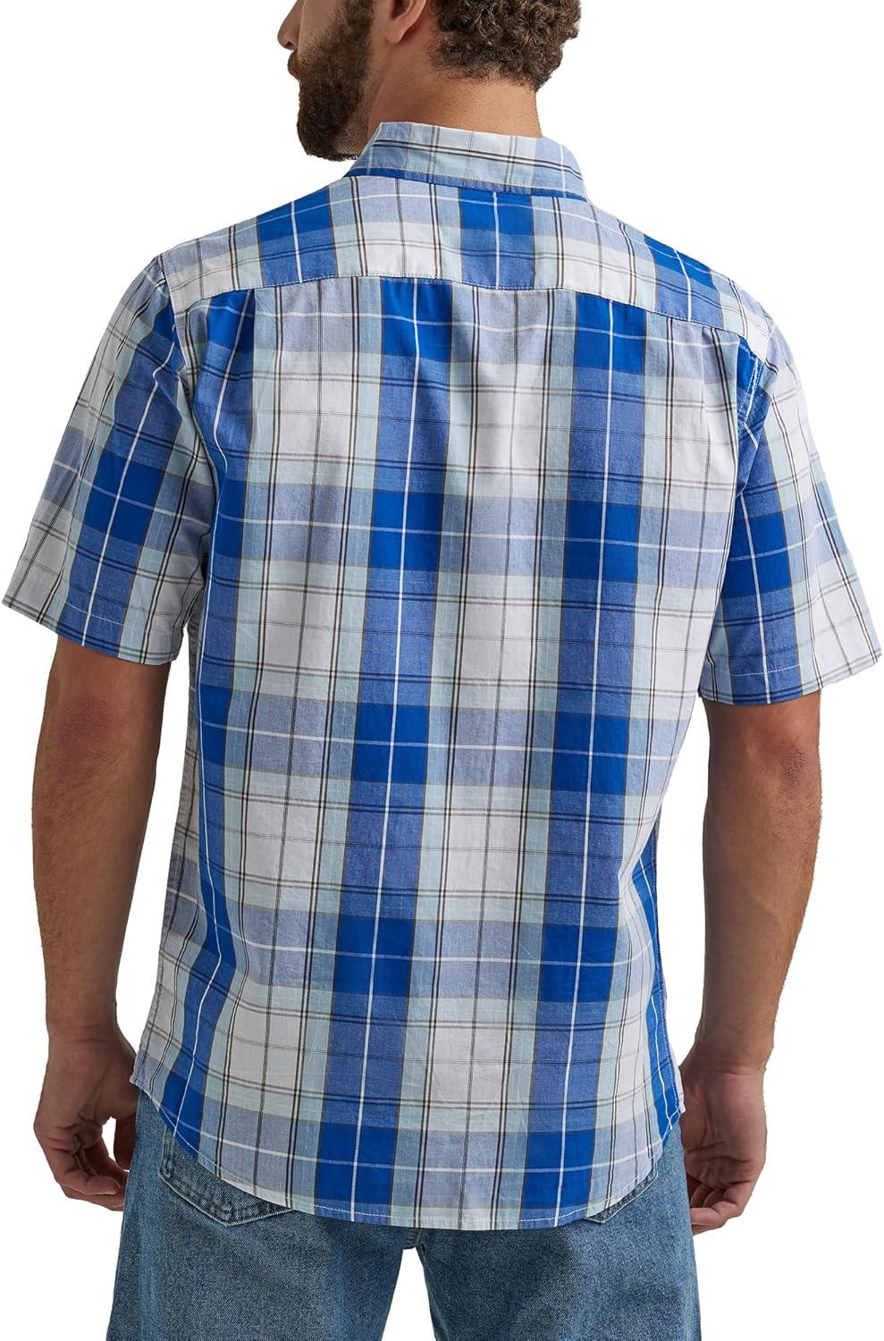 imageWrangler Authentics Mens Short Sleeve Classic Plaid ShirtBright White