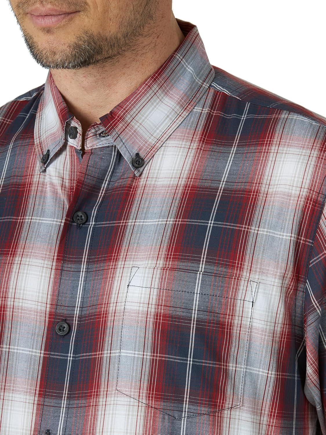 imageWrangler Authentics Mens Short Sleeve Classic Plaid ShirtRosewood Plaid