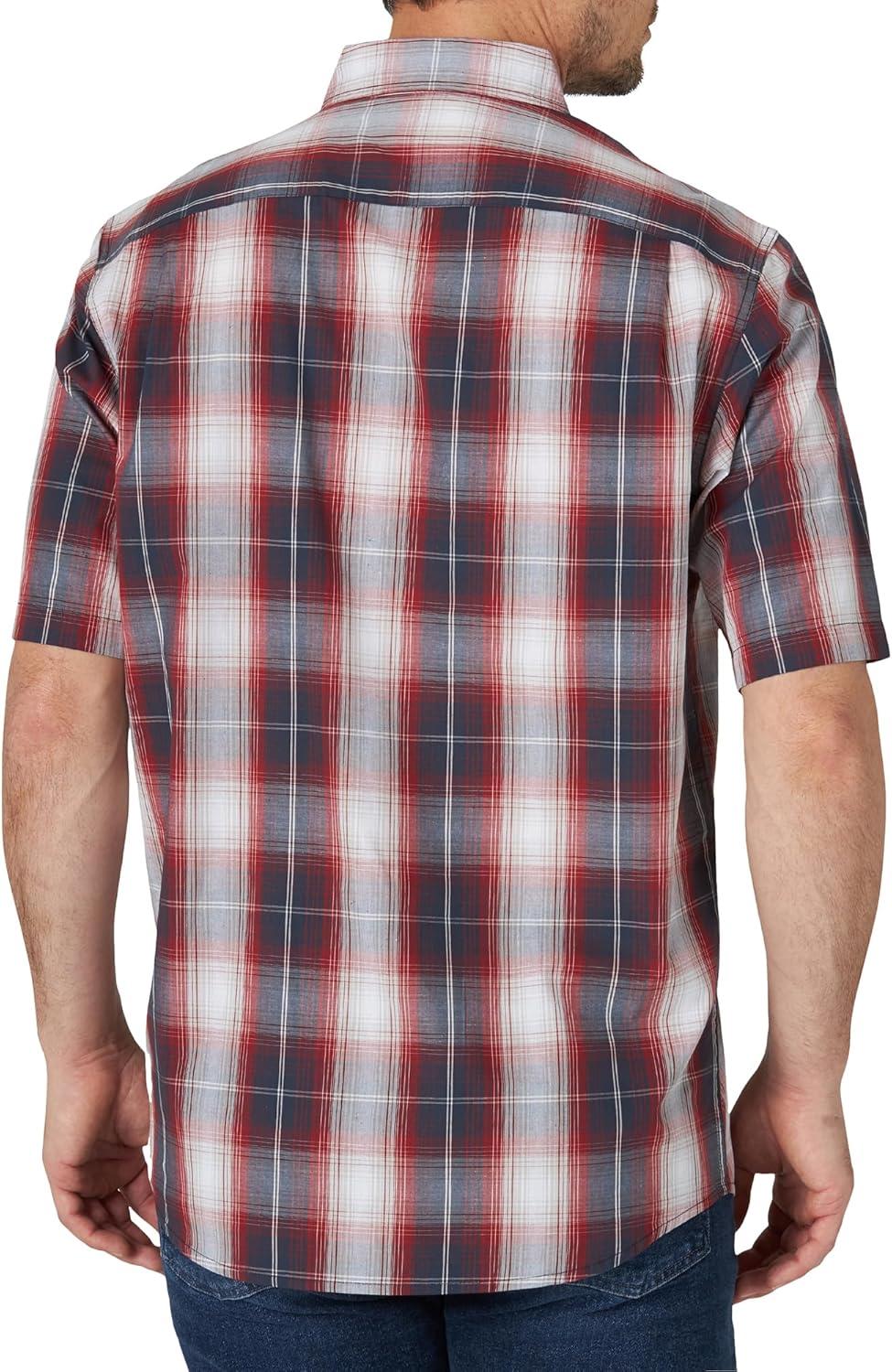imageWrangler Authentics Mens Short Sleeve Classic Plaid ShirtRosewood Plaid