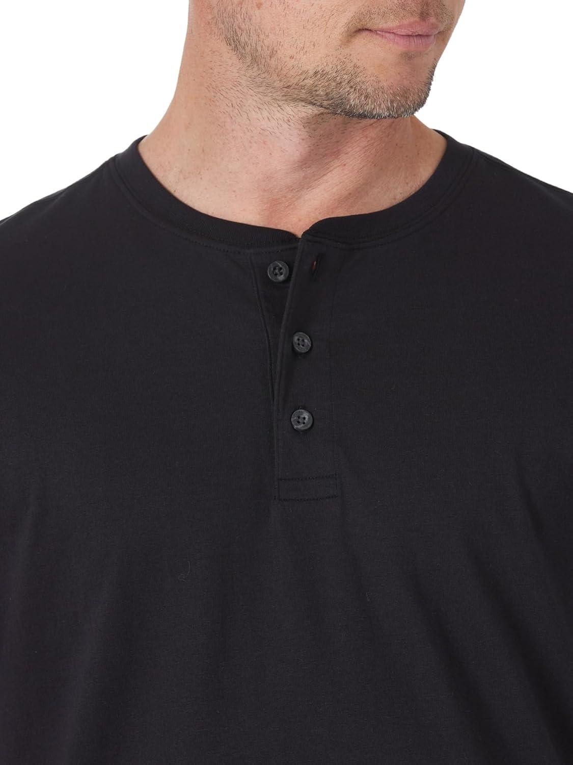 imageWrangler Authentics Mens Short Sleeve Henley TeeBlack Onyx