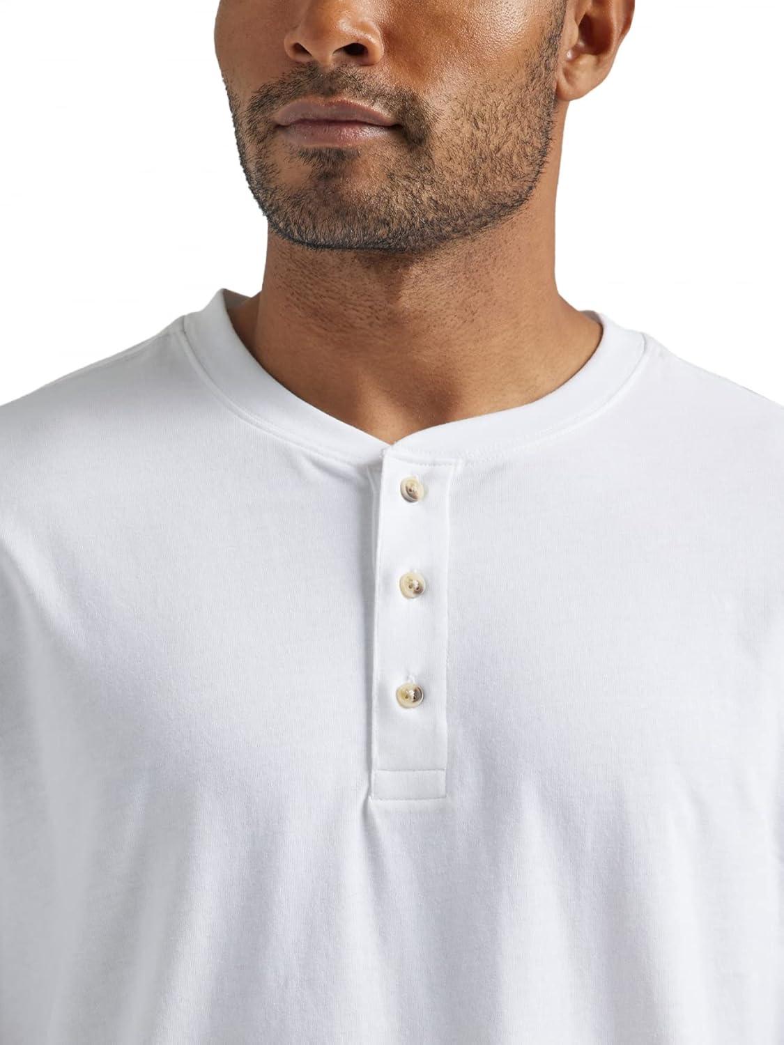 imageWrangler Authentics Mens Short Sleeve Henley TeeBright White