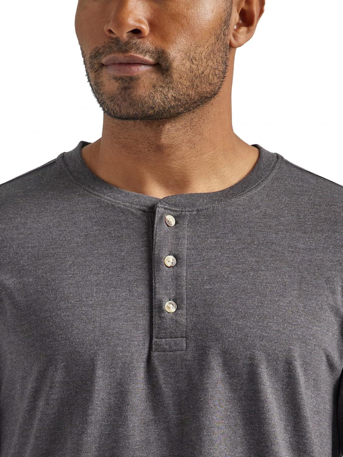 imageWrangler Authentics Mens Short Sleeve Henley TeeCharcoal Heather