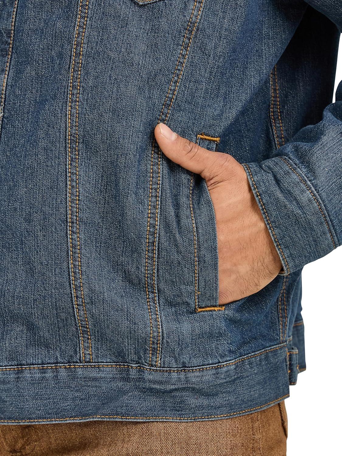 imageWrangler Mens Lined Rustic Blue Denim JacketDenimBlanket