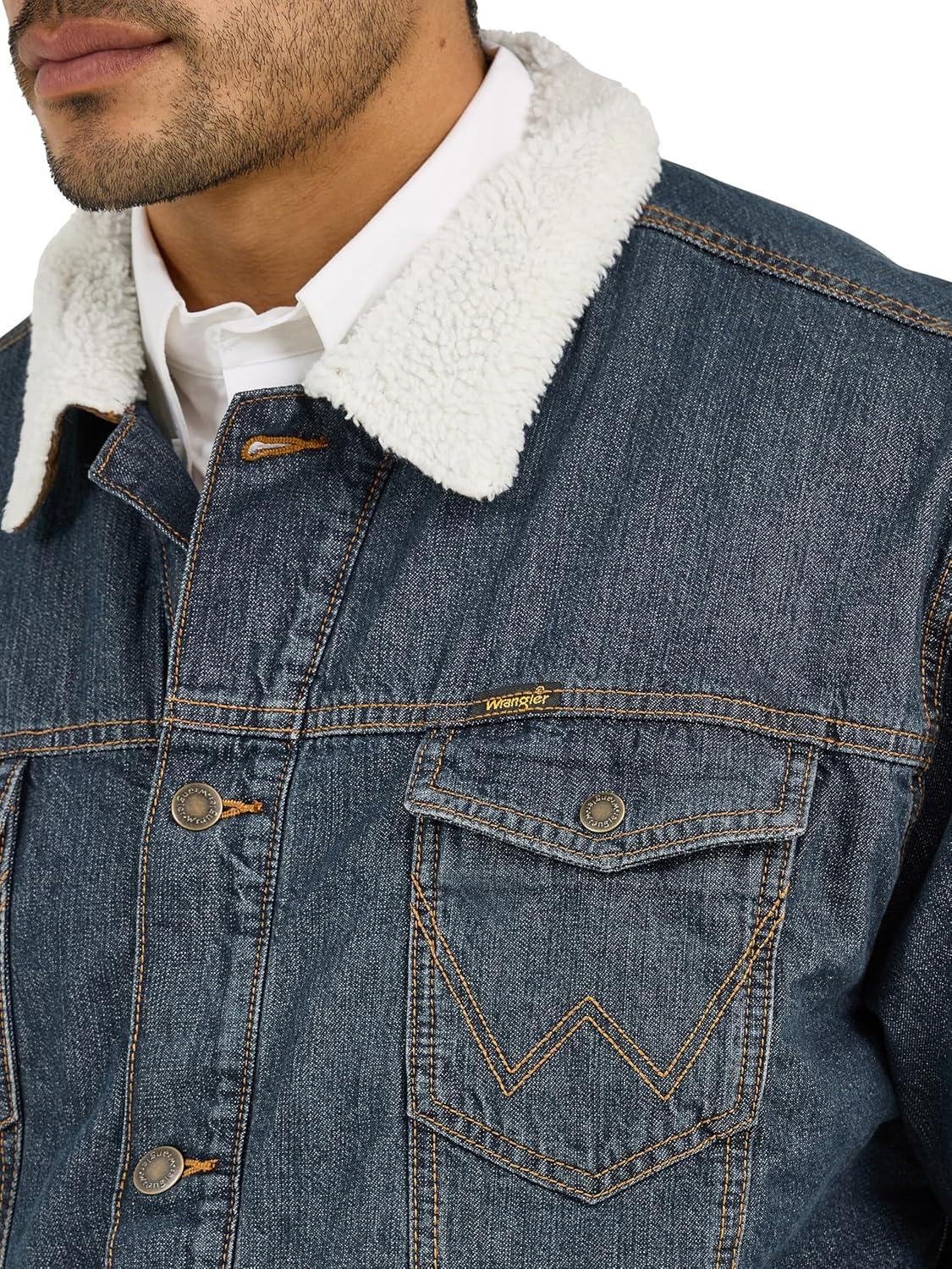 imageWrangler Mens Lined Rustic Blue Denim JacketRustic