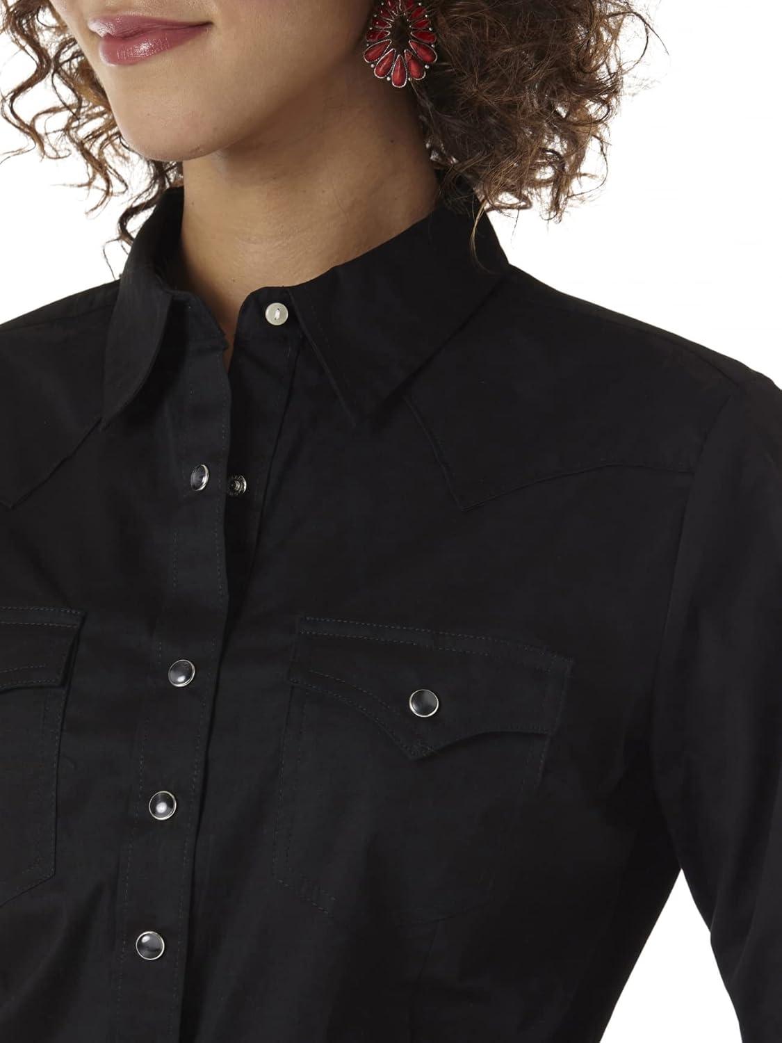 imageWrangler Womens Blue Long Sleeve Button Down with Rhinestone SnapsBlack