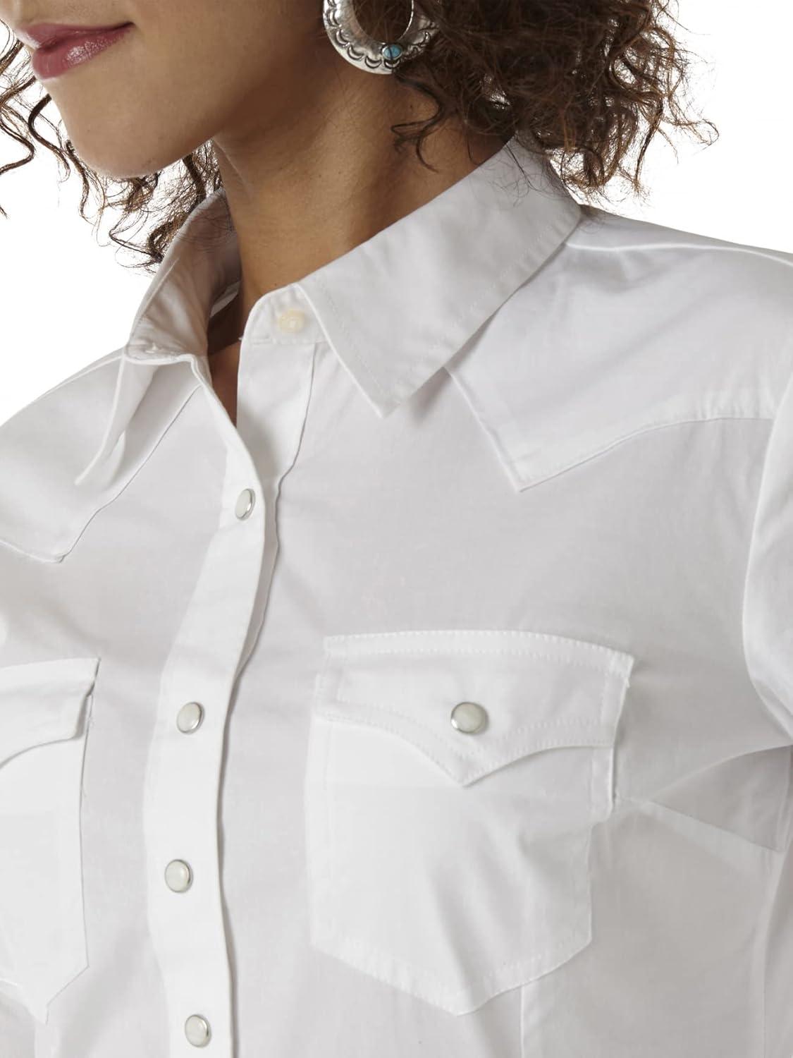 imageWrangler Womens Blue Long Sleeve Button Down with Rhinestone SnapsWhite