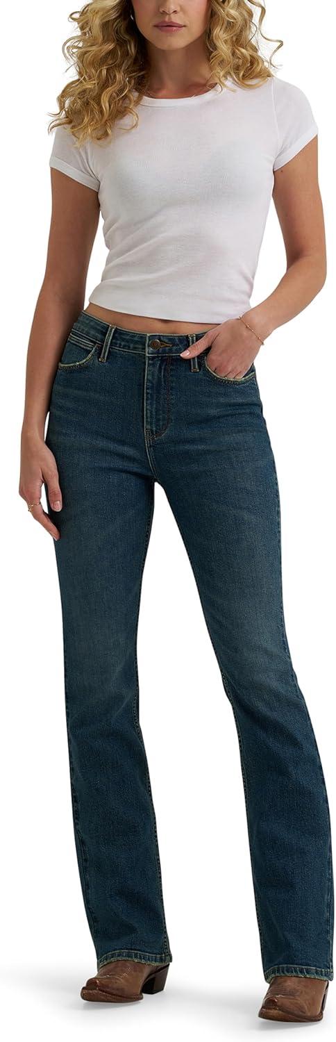 imageWrangler Womens High Rise Bold Boot JeanStormy Indigo