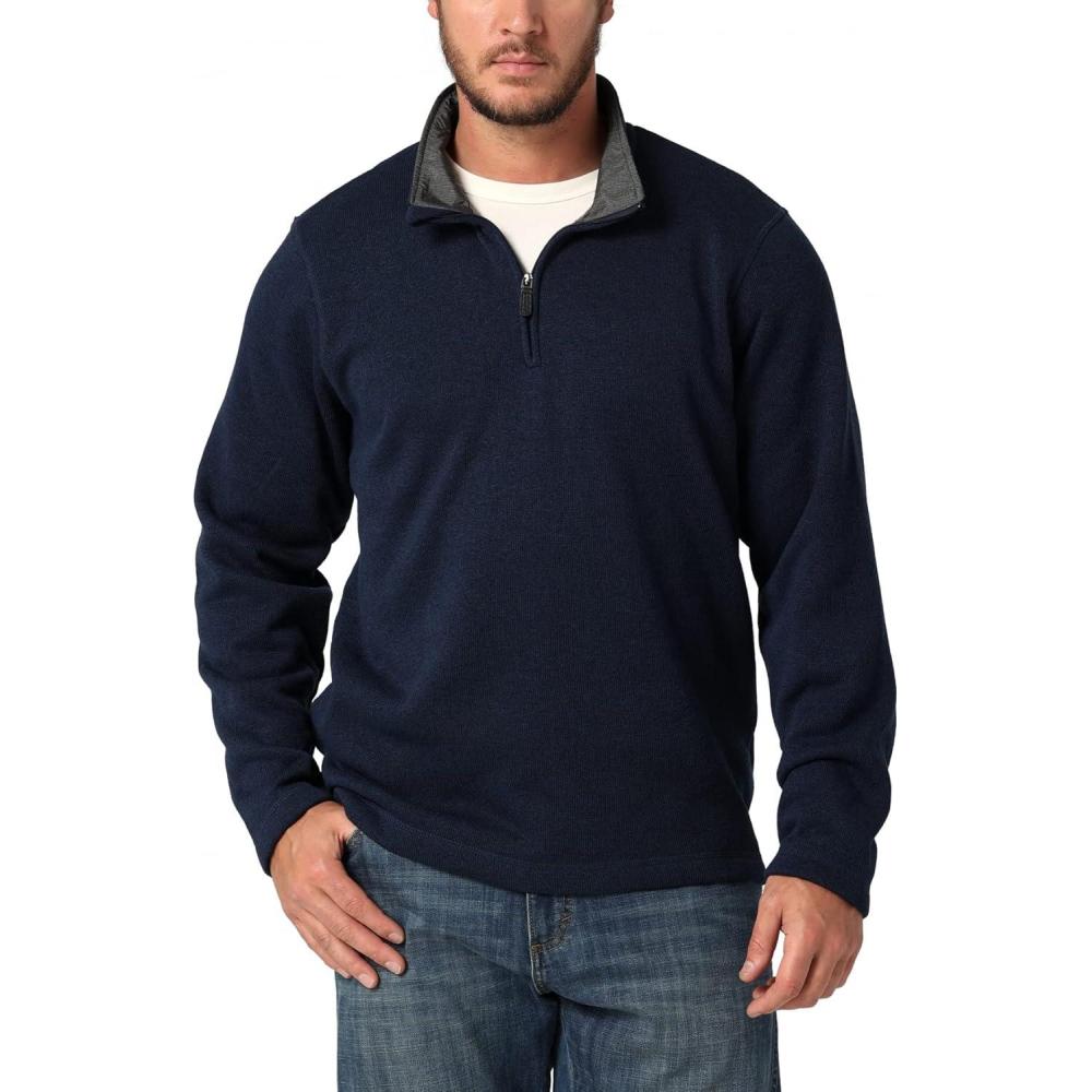 imageWrangler Authentics Mens Long Sleeve Fleece QuarterZip SweaterMood Indigo