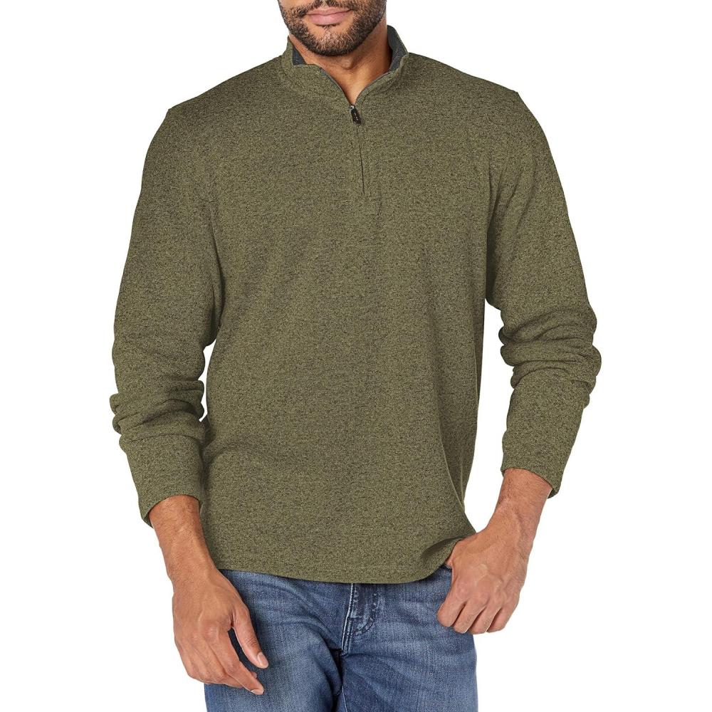 imageWrangler Authentics Mens Long Sleeve Fleece QuarterZip SweaterOlive Night