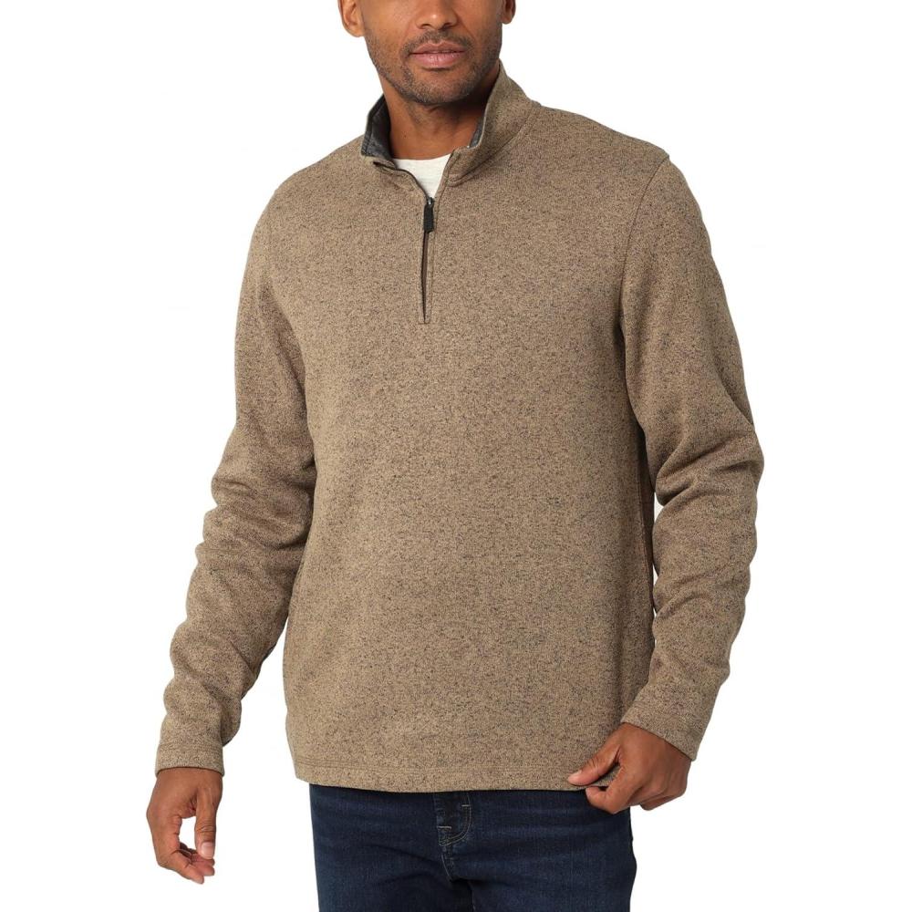 imageWrangler Authentics Mens Long Sleeve Fleece QuarterZip SweaterPetrified Oak
