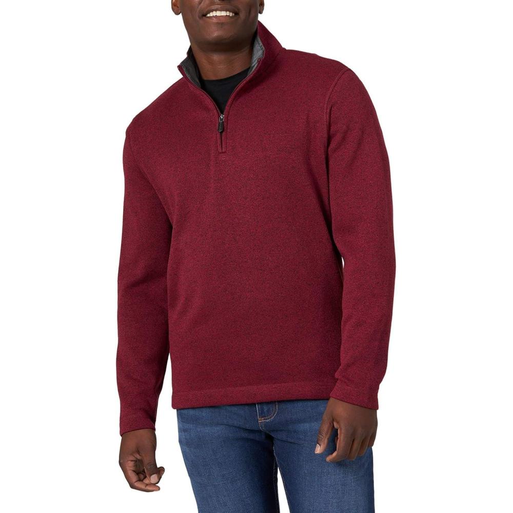 imageWrangler Authentics Mens Long Sleeve Fleece QuarterZip SweaterZinfandel Heather