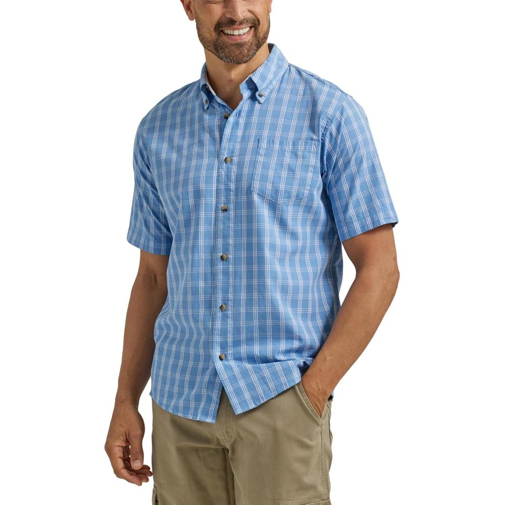 imageWrangler Authentics Mens Short Sleeve Classic Plaid ShirtRivera