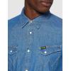 imageWrangler Mens Cowboy Cut Western Chambray Snap Long Sleeve Work ShirtMidstone Blue