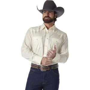imageWrangler Mens Sport Western Basic Two Pocket Long Sleeve Snap ShirtLight Tan