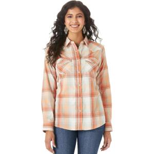 imageWrangler Womens Vintage Denim Snap ShirtFaded Pink Orange