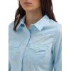 imageWomens Retro Long Sleeve Cool Blue Solid Western ShirtCool Blue