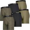 imageWrangler Mens Cooling Boxer Briefs 6 Inseam MoistureWicking Stretch Fabric Pack of 6 Quick DryOliveBlackHeather Green