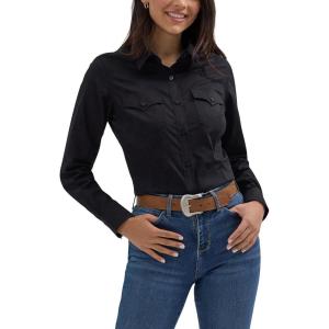 imageWomens Retro Long Sleeve Cool Blue Solid Western ShirtBlack