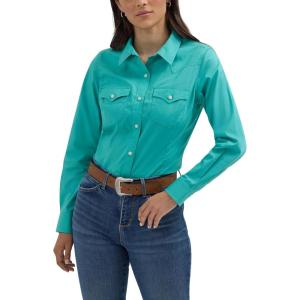 imageWomens Retro Long Sleeve Cool Blue Solid Western ShirtBright Aqua