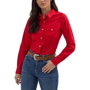 imageWomens Retro Long Sleeve Cool Blue Solid Western ShirtRed