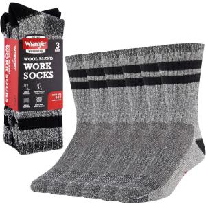 imageWrangler Mens Blended Wool Work Socks  Crew Socks for Hiking Boots ampamp AllWeather Wear with Arch Support  Size 612Black