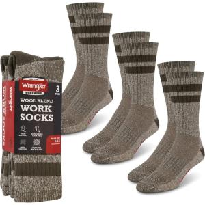 imageWrangler Mens Blended Wool Work Socks  Crew Socks for Hiking Boots ampamp AllWeather Wear with Arch Support  Size 612Green