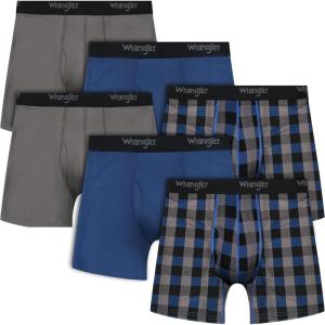 imageWrangler Mesh Quick Dry Comfort Stretch Mens Boxer Briefs NylonSpandex Blend 6Pack MoistureWicking AntiOdorCharcoalBlue Buffalo PlaidPo
