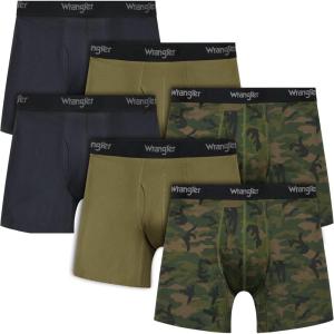 imageWrangler Mesh Quick Dry Comfort Stretch Mens Boxer Briefs NylonSpandex Blend 6Pack MoistureWicking AntiOdorDuffle GreenGreen CamoBlack