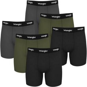 imageWrangler Ranger Mens Active Stretch Boxer Briefs MoistureWicking 4Way Stretch Gusseted Design 6PackCharcoal  Military Green  Blk