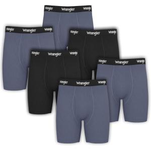 imageWrangler Ranger Mens Active Stretch Boxer Briefs MoistureWicking 4Way Stretch Gusseted Design 6PackTurbulance Grey  Black