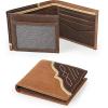 imageWrangler Mens Bifold Wallet with Contrast Corner Patch Genuine Leather Gift for HimBrown