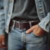 imageWrangler Mens Leather Belt Country Casual Every Day Belt for JeansBrown