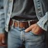 imageWrangler Mens Leather Belt Country Casual Every Day Belt for JeansLight Brown