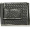 imageWrangler Mens Leather Bifold WalletBlack Basket Weave Front Pockets
